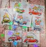 Set of 7 cards "Christmas cars"