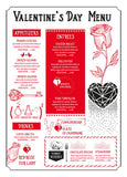 Menu for Valentine's Day card, Valentine's day to-do list card
