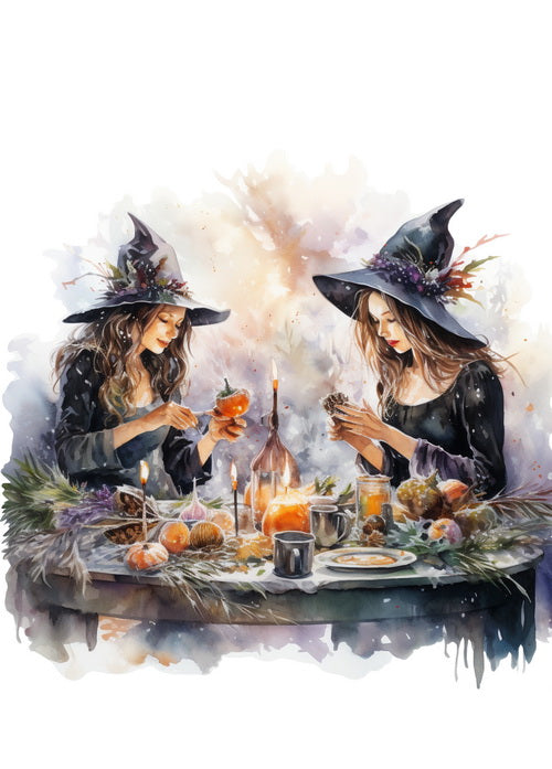 Set of 14 cards and two sheets of stickers "Winter Witches"