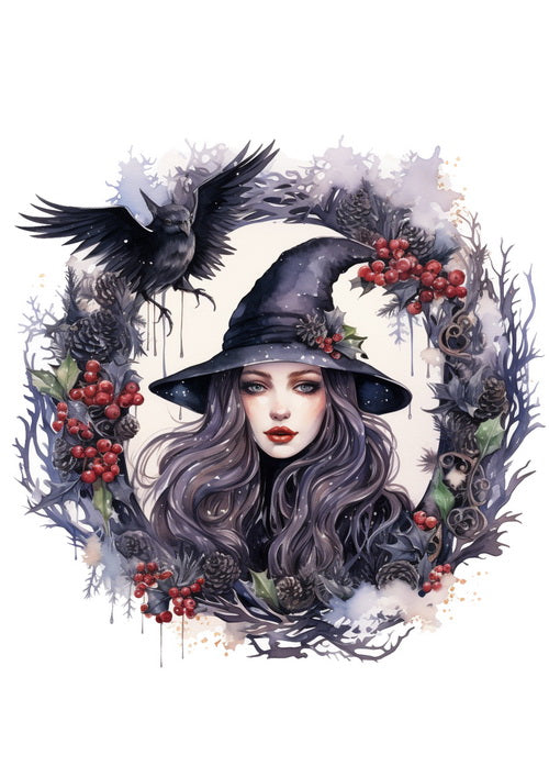 Set of 14 cards and two sheets of stickers "Winter Witches"