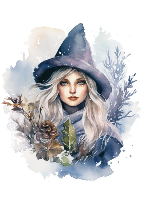 Set of 14 cards and two sheets of stickers "Winter Witches"