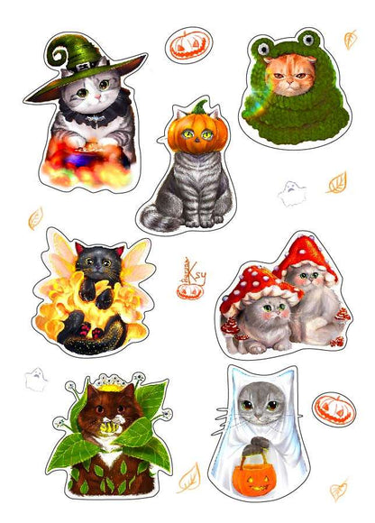 "Halloween cats" Set of 6 postcards+Stickers