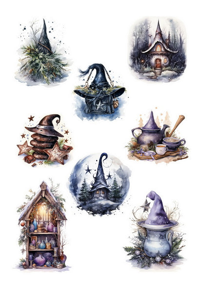 Set of 14 cards and two sheets of stickers "Winter Witches"