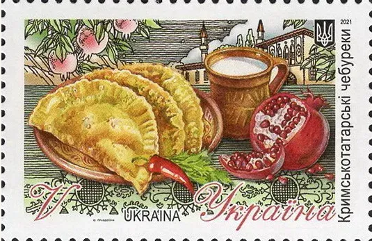 Postage stamp sheet Crimean Tatar chebureks 2021