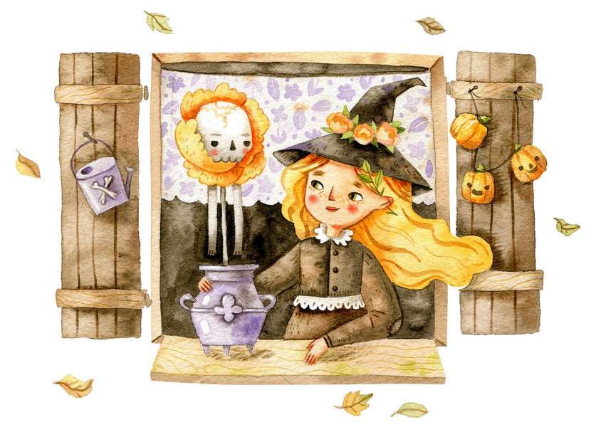 Halloween postcard with a witch card