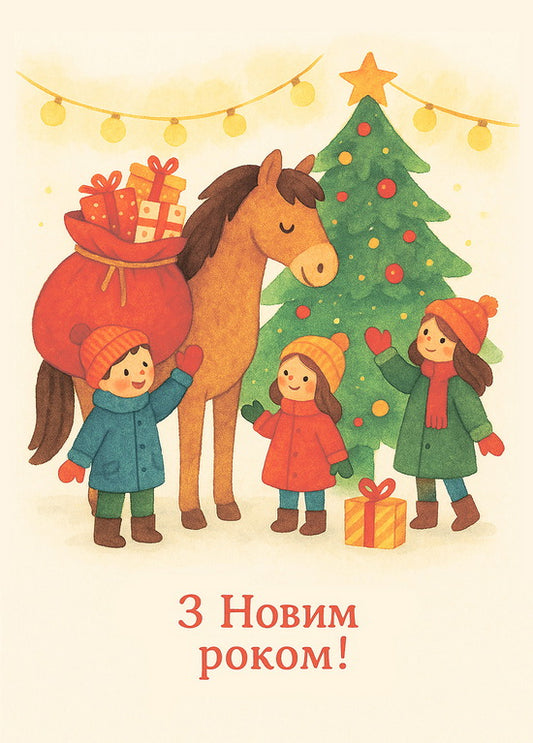 Postcard “Horse with a bag of wonders”