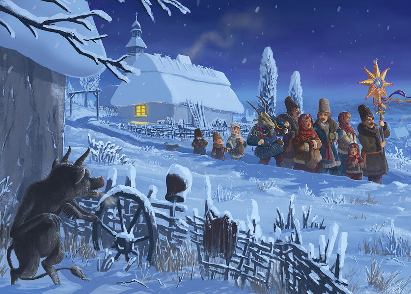Set of 14 Christmas postcards by Roman Dubina