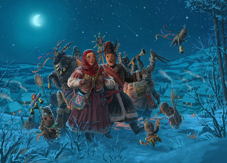 Ukrainian New Years Eve forest postcard
