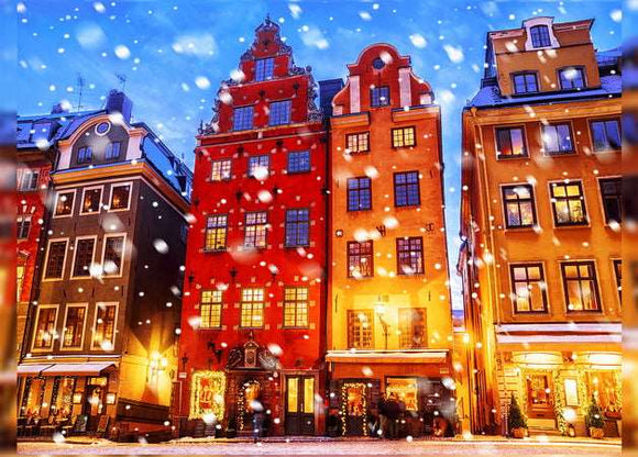 Stockholm city lights winter postcard
