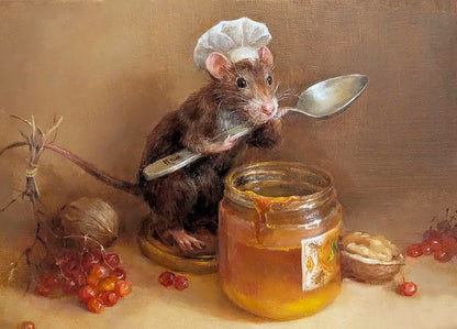 The mouse is preparing a potion-postcard