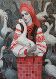 Ukrainian woman with a goose card