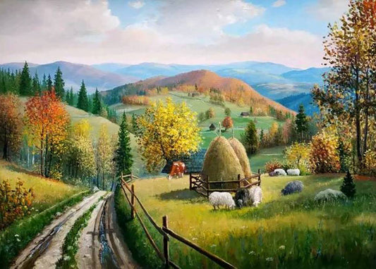 Postcard Autumn Road in the Carpathians