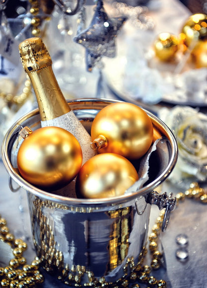 postcard with a bottle of champagne in ice