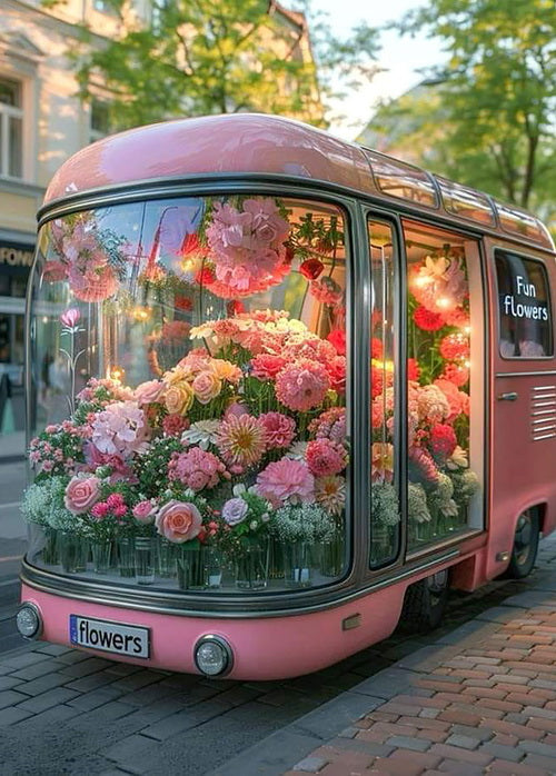 bus with flowers photo postcard