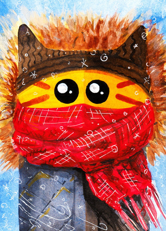 cat in a scarf postcard