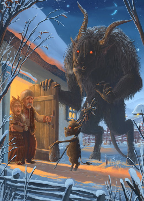 "Krampus are carols" postcard