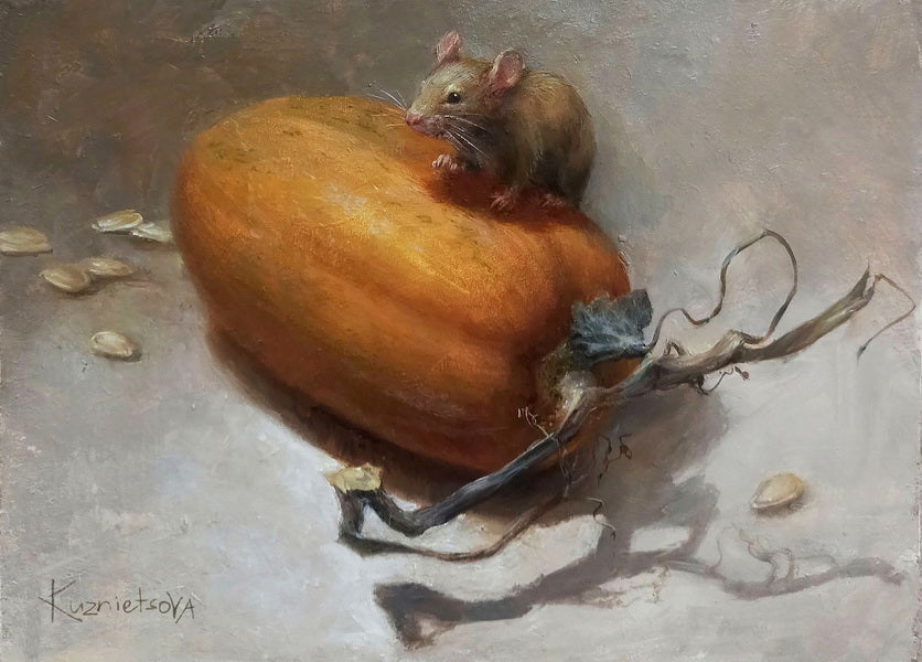 mouse on a pumpkin postcard