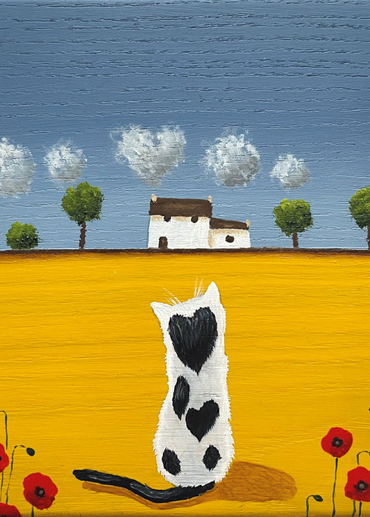 the cat looks at its native home