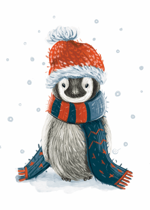 Penguin card, Penguin postcard, winter Penguin card, cute Penguin postcard