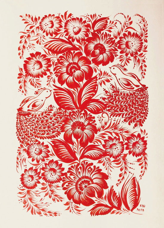 two birds petrikivka postcard