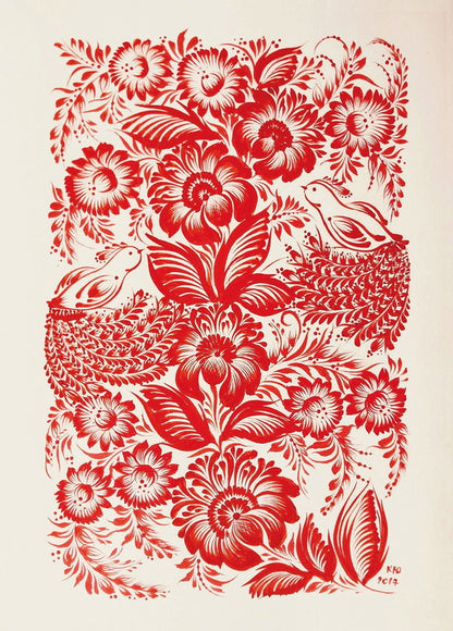 two birds petrikivka postcard