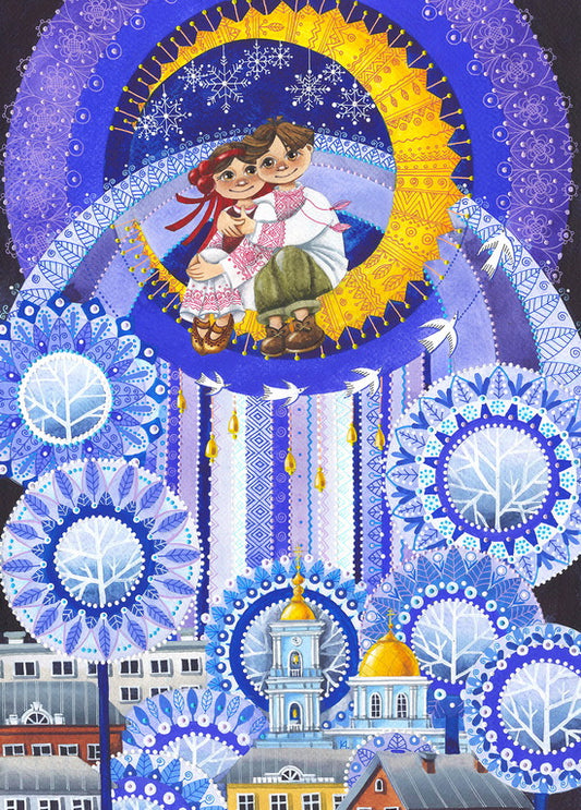 winter fairy tale postcard
