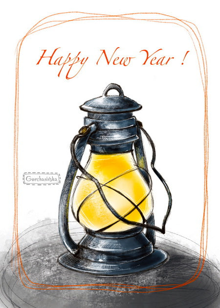 postcard with lantern, christmas lantern postcard, christmas postcard lantern