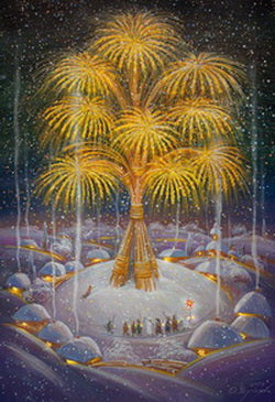 ukrainian christmas postcard, ukrainian christmas tree postcard