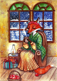 foxcard, foxpostcard, cozy evening card, winter evening card
