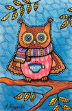 owl postcard, Autumn owl postcard, owl postcard for sale