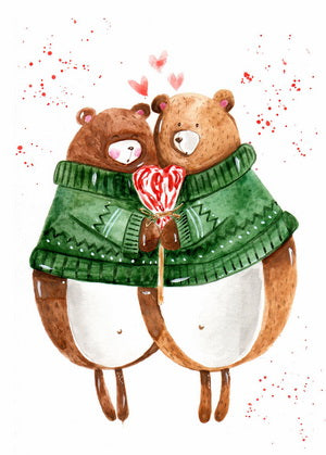 bears in love, valentine, valentine card, greetings love, all you need is love postcard