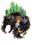 postcard black cat, slavic fairy tales postcard