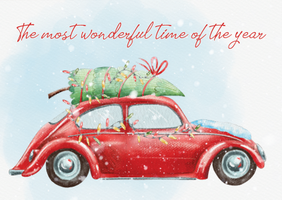 Set of 7 cards "Christmas cars"