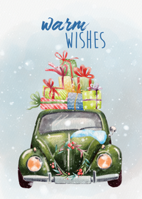 Set of 7 cards "Christmas cars"