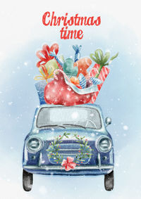 Set of 7 cards "Christmas cars"