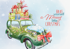 Set of 7 cards "Christmas cars"