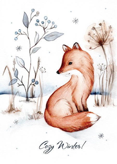 fox postcard, winter fox card