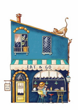 eat and go postcard, bistro postcard