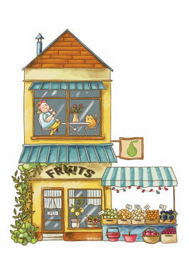 fruit shop postcard, fruit store postcard