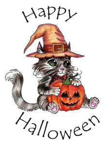 happy halloween cat card, happy halloween card, halloween cat card