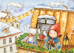 Postcard "Hot chocolate on the roof"