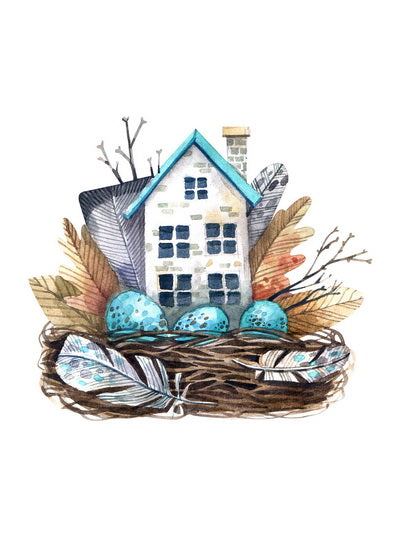 blue house by tonia tkach postcard