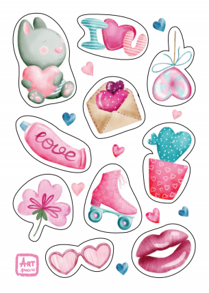 romantic stickers, set of romantic stickers, heart stickers