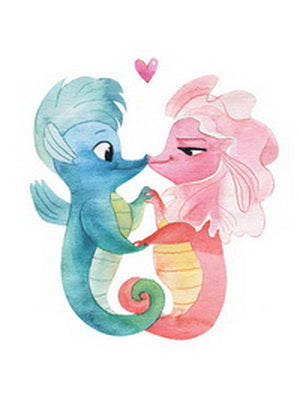 Sea Horses postcard, sea postcard, love postcard, seahorse postcard