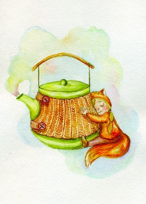 autumn postcard, postcard with teapot, card with squirrel