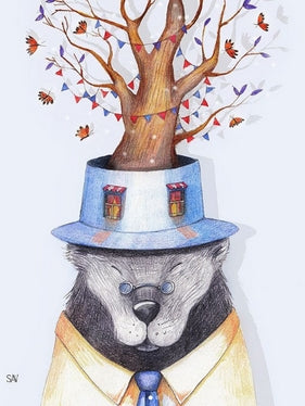 postcard bear, postcard tree