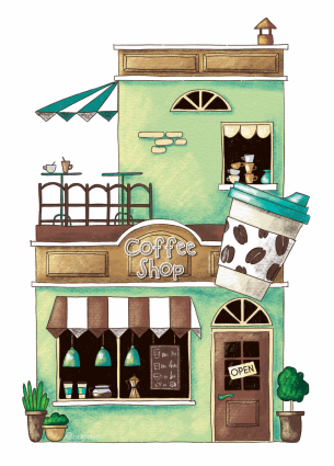 cafe postcard, coffee store postcard, coffee shop postcard