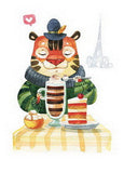 paris cafe postcard, paris postcard, tiger postcard, cafe postcard