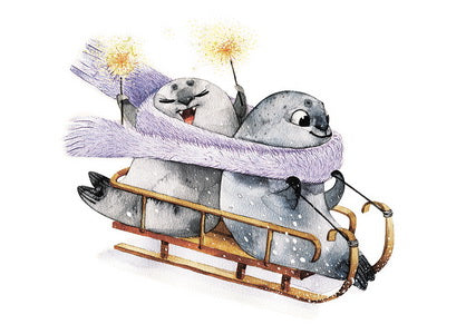 seal postcards, winter postcards