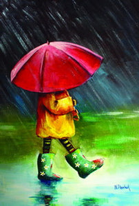 raine postcard, umbrella postcard, girl under the rain postcard